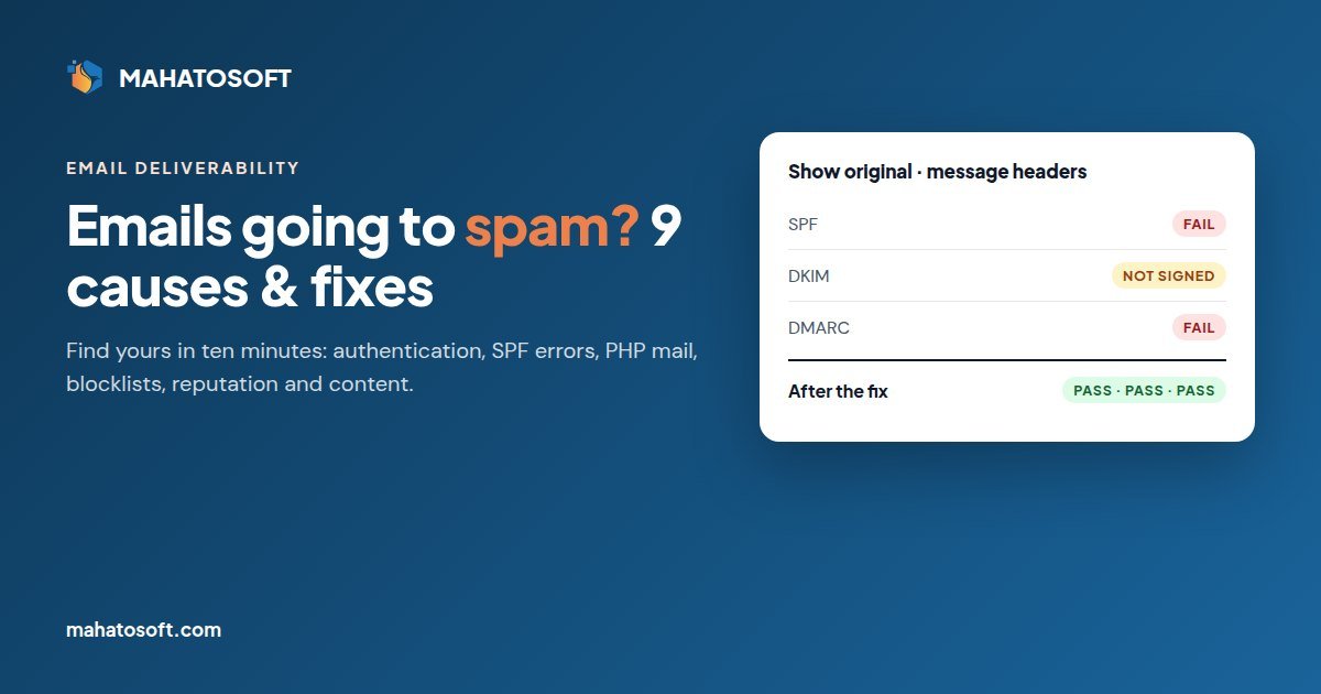 Emails going to spam: SPF, DKIM and DMARC failing in Gmail message headers, then passing after the fix