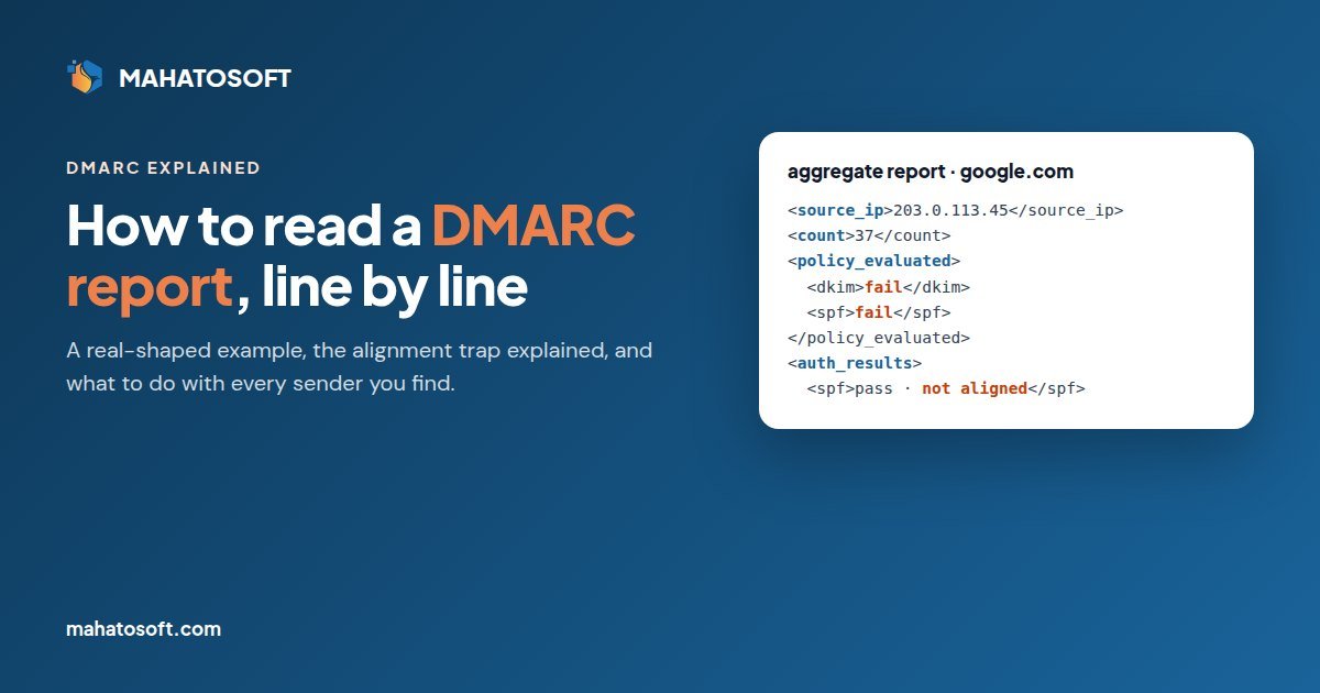 How to read a DMARC report: example aggregate report XML with source IP, count and failed alignment