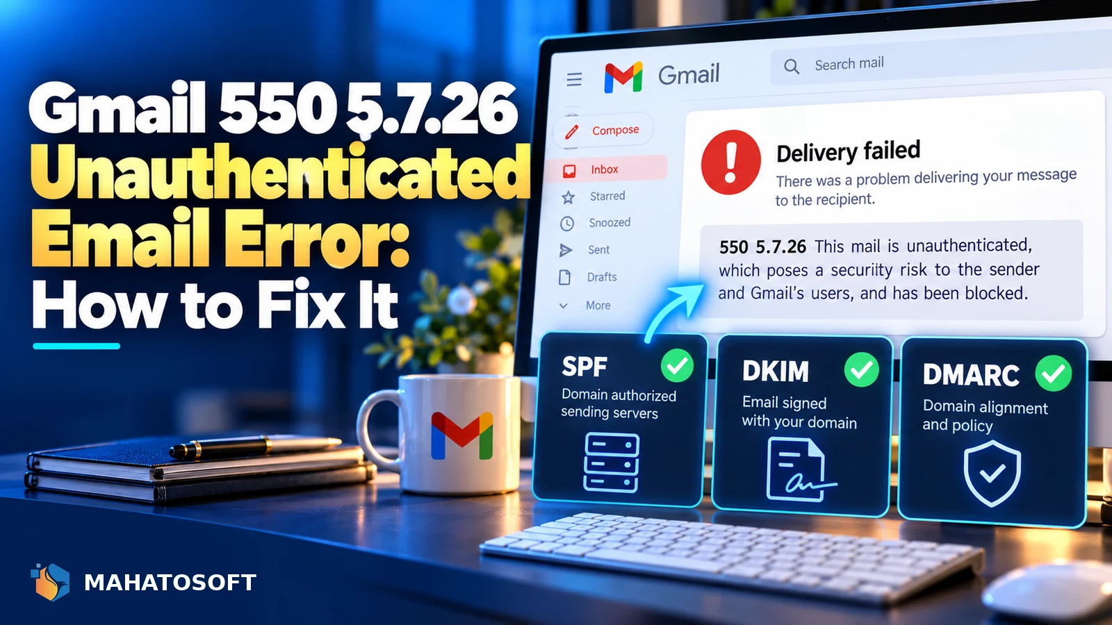 Illustrated guide: Gmail 550 5.7.26 Unauthenticated Email Error: How to Fix It