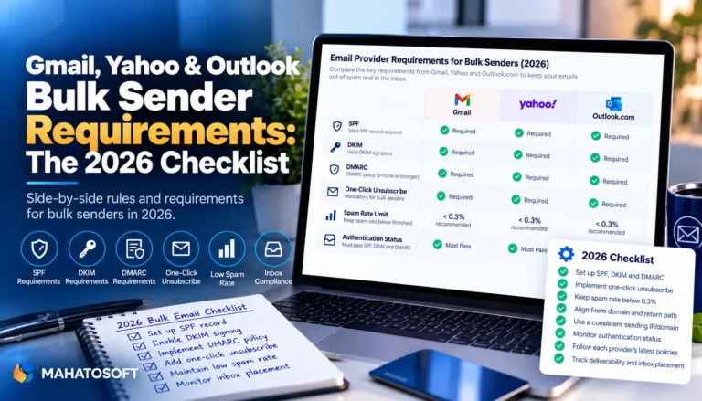 Gmail, Yahoo & Outlook Bulk Sender Requirements: The 2026 Checklist