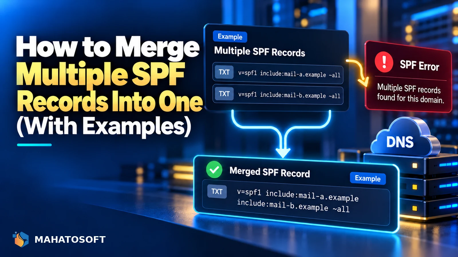 Illustrated guide: How to Merge Multiple SPF Records Into One (With Examples)