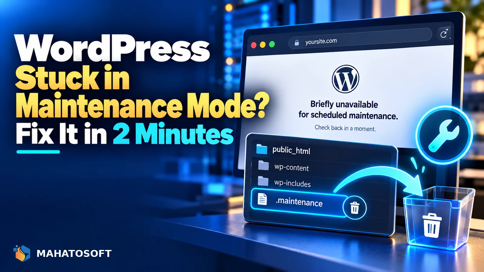 Illustrated guide: WordPress Stuck in Maintenance Mode? Fix It in 2 Minutes